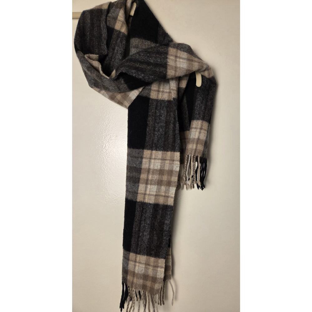Highland House Scarf Brown Plaid 65x10 Inch Small Hole Pictured Cashmere+Wool